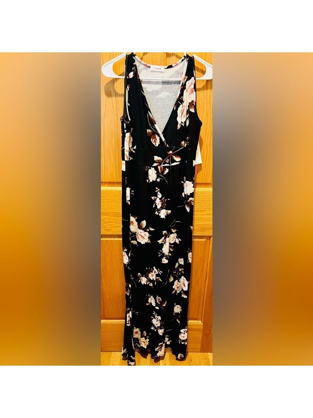 New Loveappella Black with Floral Print Maxi Sundress NWT Size Large